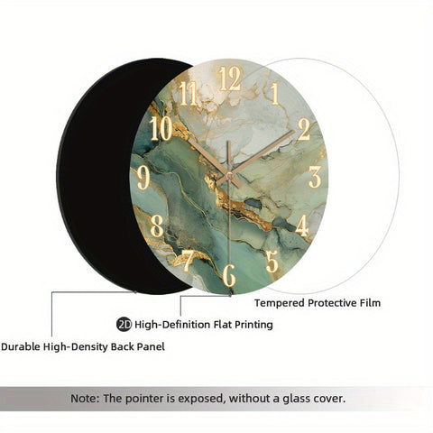 Abstract Marble & Wood Wall Clock – Silent Round Clock with Gold Accents