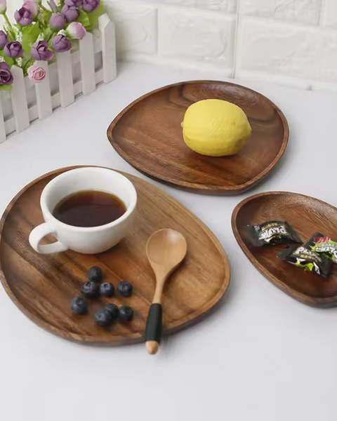 Wooden Serving Tray - Rustic Platter Set - Natural Kitchen Decor