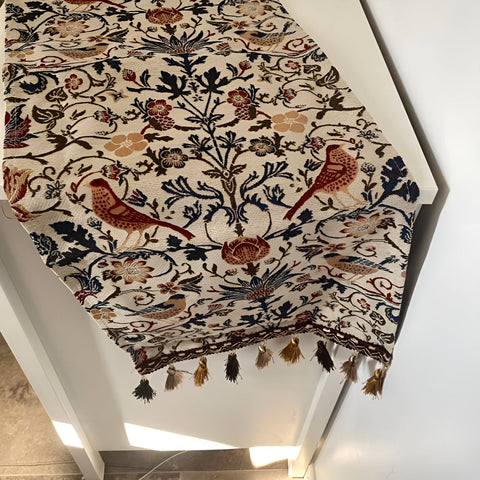 Jacquard Table Runner Vintage Floral & Bird Design