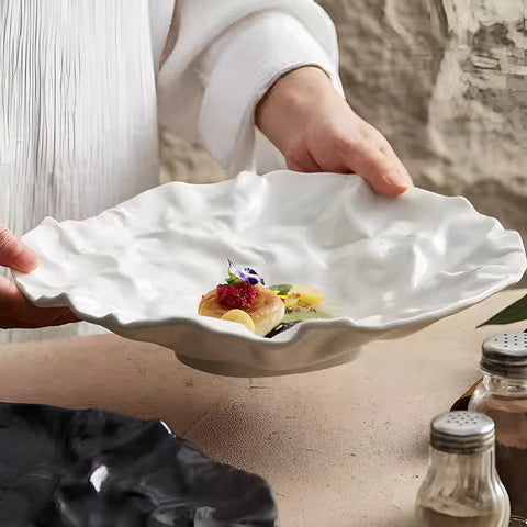 Artisan Wrinkled Paper Ceramic Plate – Handcrafted Decorative Dinnerware
