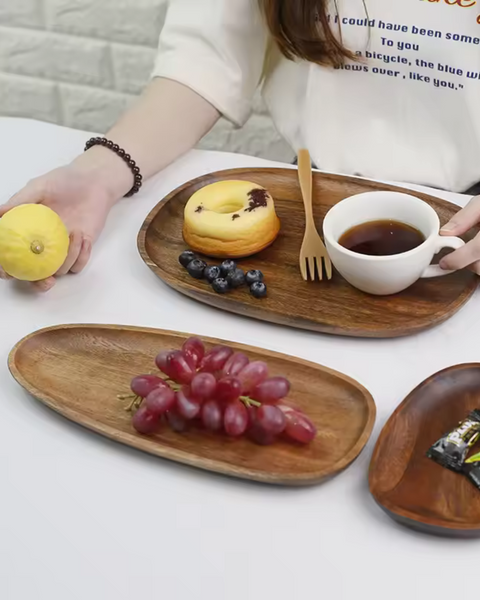 Wooden Serving Tray - Rustic Platter Set - Natural Kitchen Decor