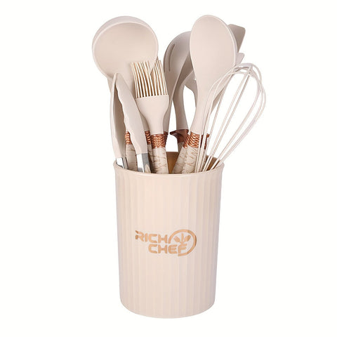 Silicone Kitchen Utensil Set – Wooden Handle Cooking Tools