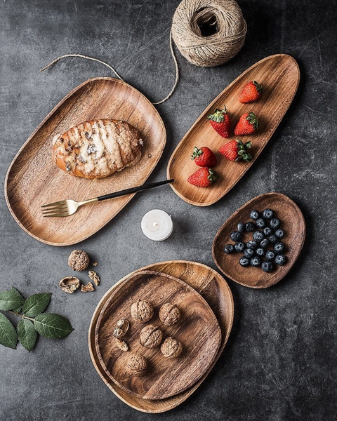 Wooden Serving Tray - Rustic Platter Set - Natural Kitchen Decor