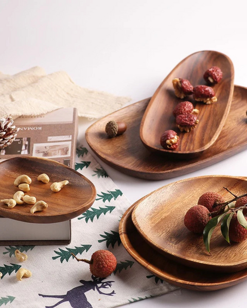 Wooden Serving Tray - Rustic Platter Set - Natural Kitchen Decor