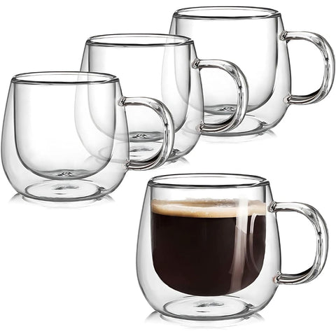 Double Wall Glass Coffee Mugs | Insulated Set