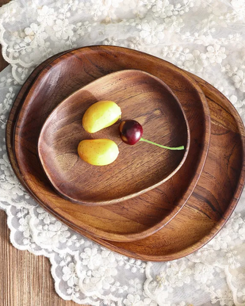 Wooden Serving Tray - Rustic Platter Set - Natural Kitchen Decor