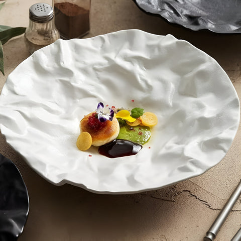 Artisan Wrinkled Paper Ceramic Plate – Handcrafted Decorative Dinnerware