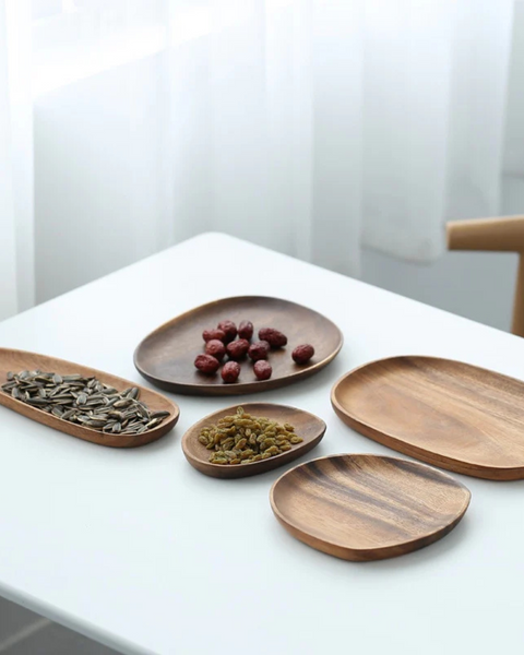 Wooden Serving Tray - Rustic Platter Set - Natural Kitchen Decor