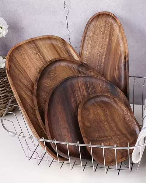 Wooden Serving Tray - Rustic Platter Set - Natural Kitchen Decor