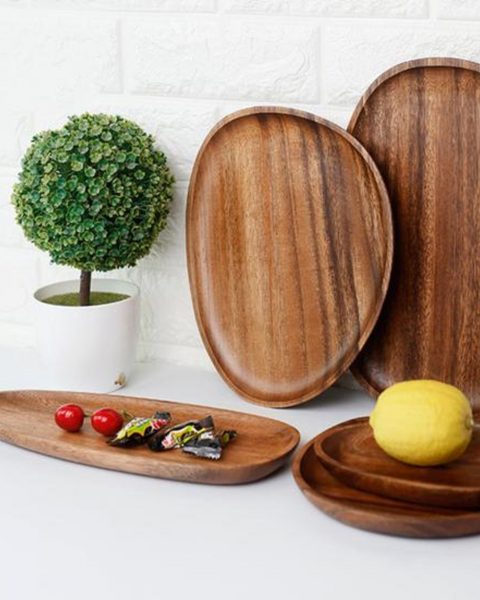 Wooden Serving Tray - Rustic Platter Set - Natural Kitchen Decor