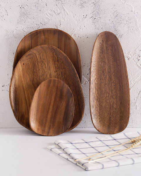 Wooden Serving Tray - Rustic Platter Set - Natural Kitchen Decor