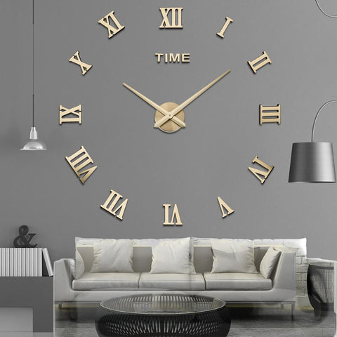 Modern Silver Mirror Wall Clock with Roman Numerals