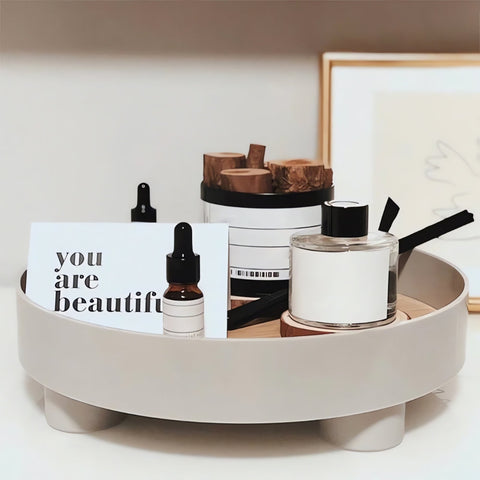 Modern Round Wooden Tray – Minimalist Decorative Serving Board
