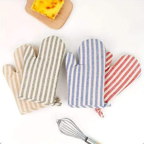 Premium Striped Heat-Resistant Oven Mitt – Non-Slip Kitchen Glove