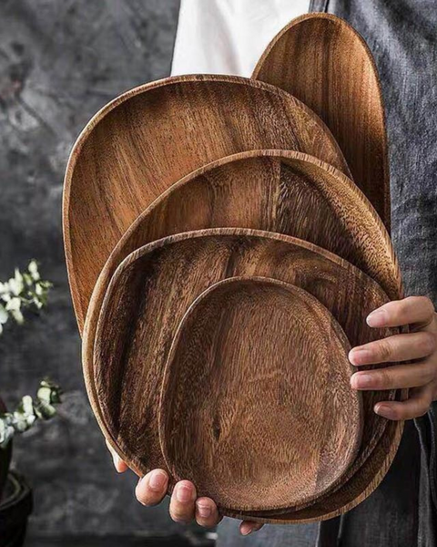 Wooden Serving Tray - Rustic Platter Set - Natural Kitchen Decor