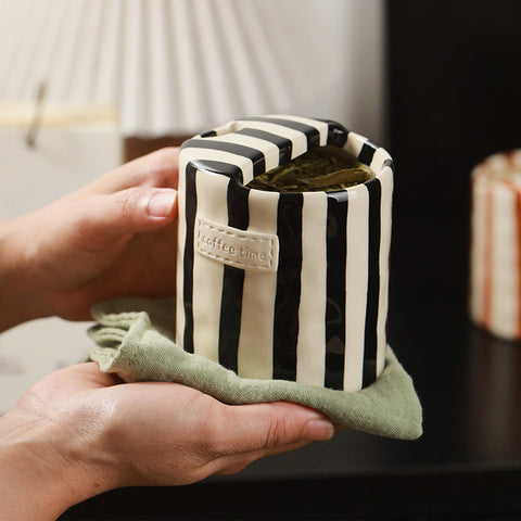 Retro Striped Ceramic Coffee Mug