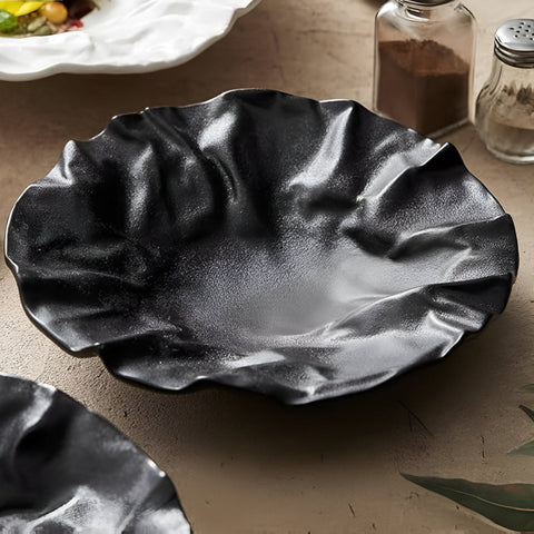 Artisan Wrinkled Paper Ceramic Plate – Handcrafted Decorative Dinnerware