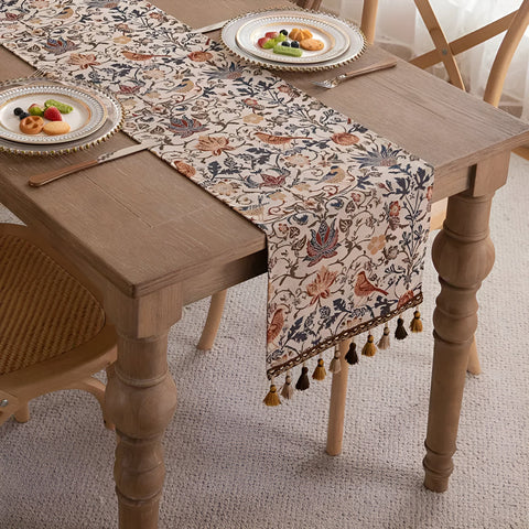Jacquard Table Runner Vintage Floral & Bird Design