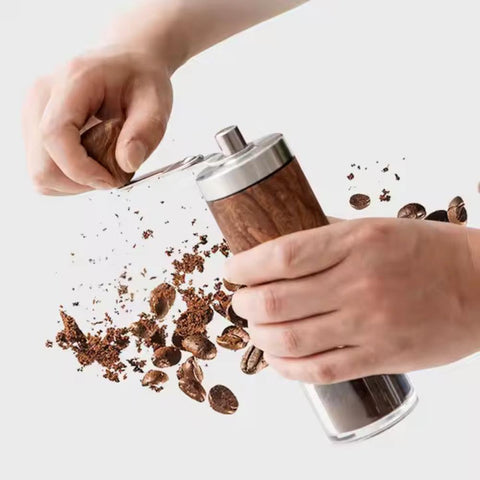 Manual Coffee Grinder with Wooden Finish – Portable Hand Grinder