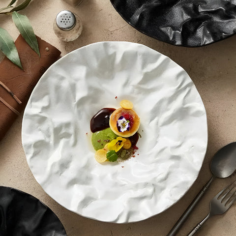 Artisan Wrinkled Paper Ceramic Plate – Handcrafted Decorative Dinnerware