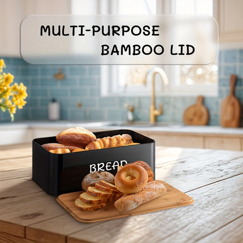Bread Box Set with Tea, Coffee & Sugar Canisters – Bamboo Lid Kitchen Storage