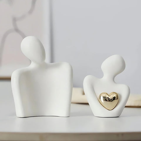 Abstract Couple Figurine with Heart – Modern Resin Decorative Sculpture