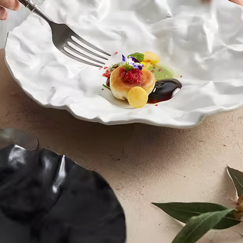 Artisan Wrinkled Paper Ceramic Plate – Handcrafted Decorative Dinnerware