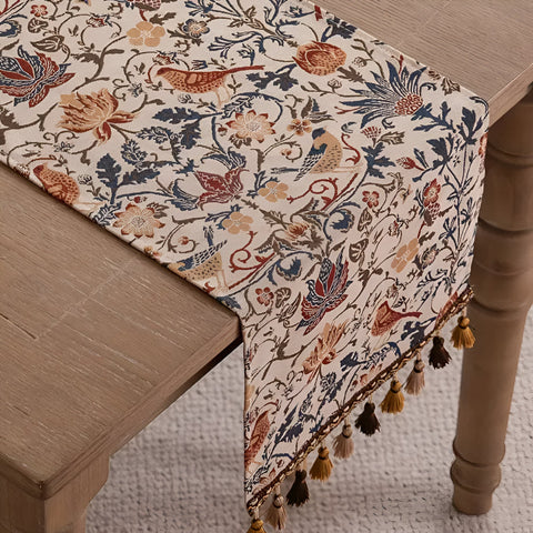 Jacquard Table Runner Vintage Floral & Bird Design