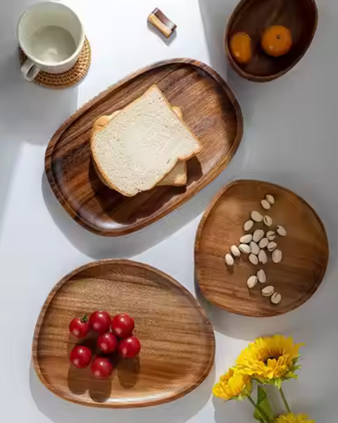 Wooden Serving Tray - Rustic Platter Set - Natural Kitchen Decor