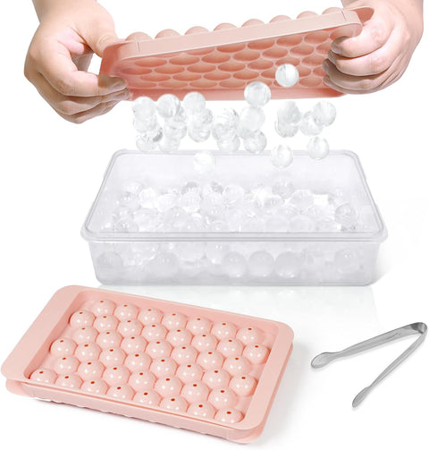 Round Ice Cube Trays with Lid & Bin – 2-Pack Freezer Ice Molds, 0.8"