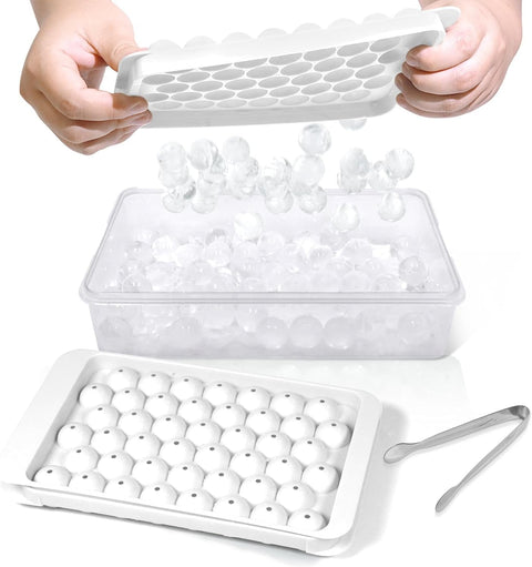 Round Ice Cube Trays with Lid & Bin – 2-Pack Freezer Ice Molds, 0.8"
