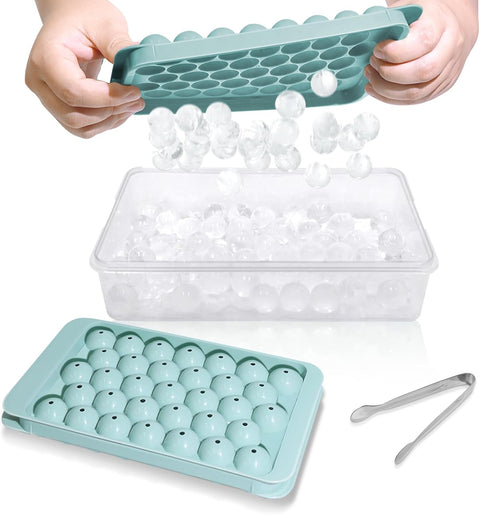 Round Ice Cube Trays with Lid & Bin – 2-Pack Freezer Ice Molds, 0.8"