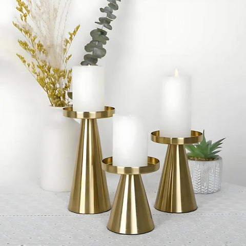 Handcrafted Brass Candle Holders – Elegant Decorative Set of 3