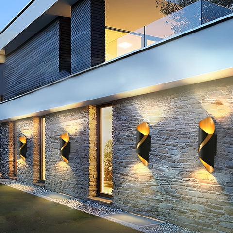 Modern Outdoor Wall Light – Spiral Black Metal Wall Lamp
