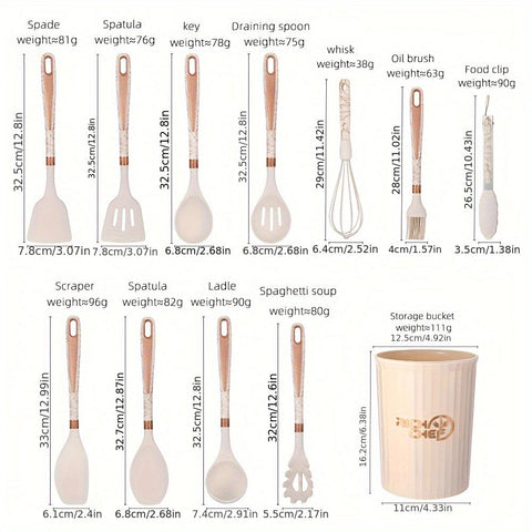Silicone Kitchen Utensil Set – Wooden Handle Cooking Tools