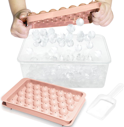 Round Ice Cube Trays with Lid & Bin – 2-Pack Freezer Ice Molds, 0.8"