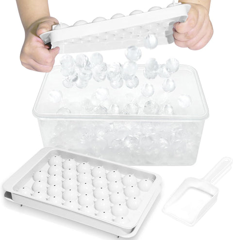 Round Ice Cube Trays with Lid & Bin – 2-Pack Freezer Ice Molds, 0.8"