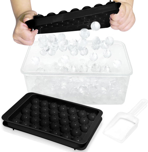 Round Ice Cube Trays with Lid & Bin – 2-Pack Freezer Ice Molds, 0.8"