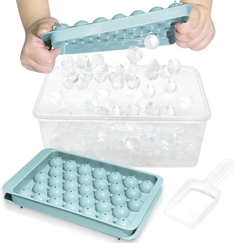 Round Ice Cube Trays with Lid & Bin – 2-Pack Freezer Ice Molds, 0.8"