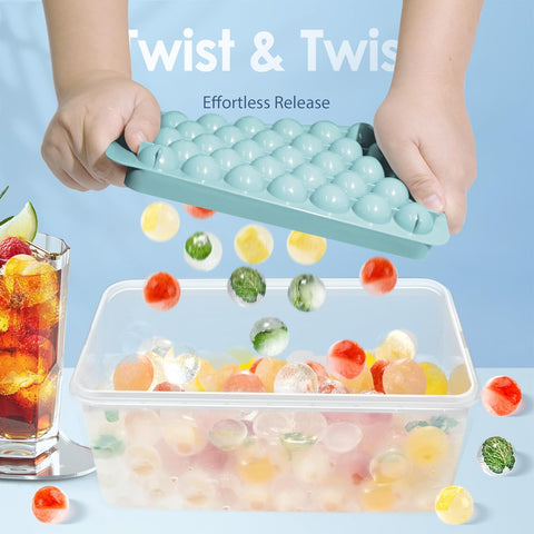 Round Ice Cube Trays with Lid & Bin – 2-Pack Freezer Ice Molds, 0.8"