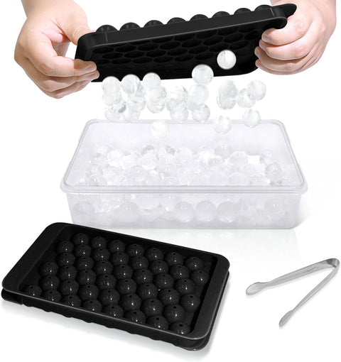Round Ice Cube Trays with Lid & Bin – 2-Pack Freezer Ice Molds, 0.8"