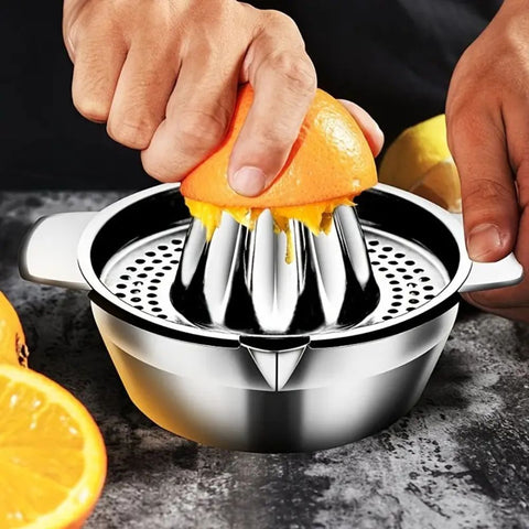 Stainless Steel Citrus Squeezer with Built-In Juice Bowl