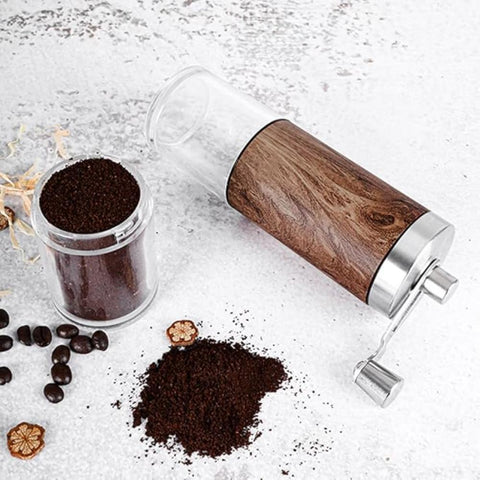 Manual Coffee Grinder with Wooden Finish – Portable Hand Grinder