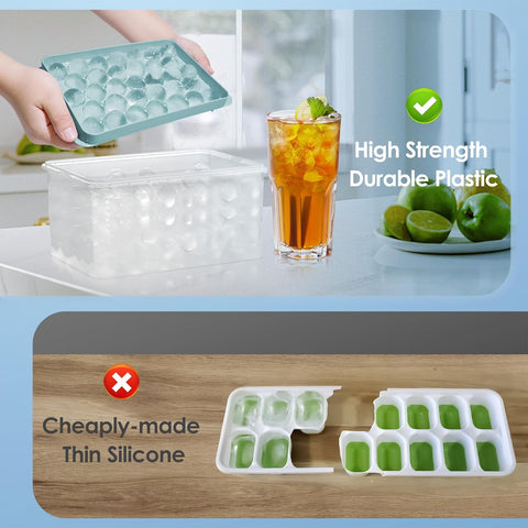 Round Ice Cube Trays with Lid & Bin – 2-Pack Freezer Ice Molds, 0.8"
