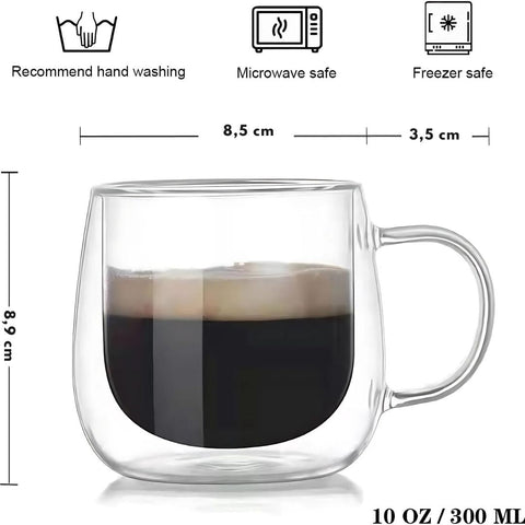 Double Wall Glass Coffee Mugs | Insulated Set