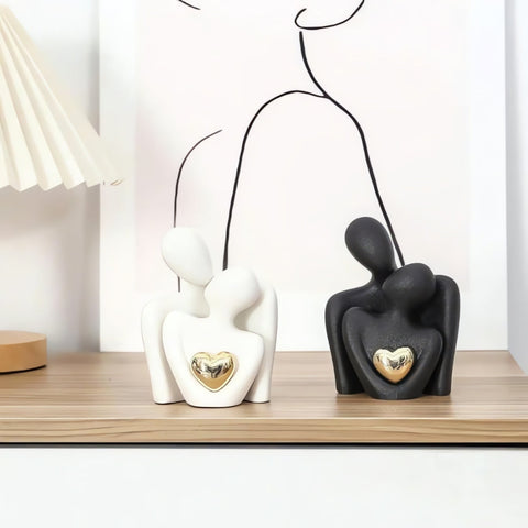Abstract Couple Figurine with Heart – Modern Resin Decorative Sculpture