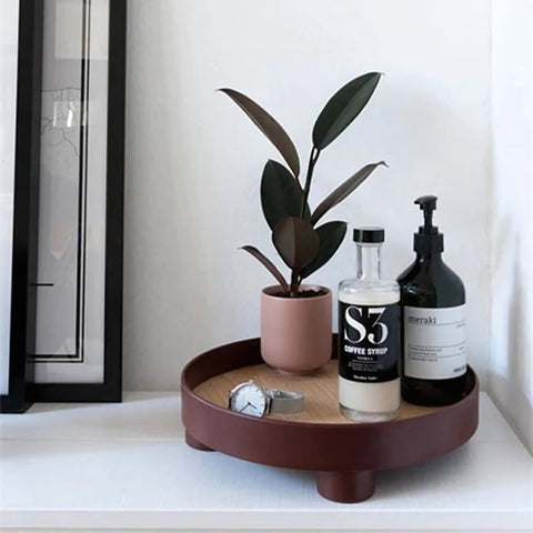Modern Round Wooden Tray – Minimalist Decorative Serving Board