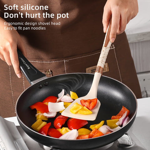 Silicone Kitchen Utensil Set – Wooden Handle Cooking Tools