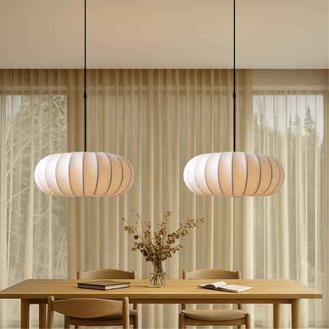 Verona Silk Pendant Light – Elegant Fabric Shade Hanging Ceiling Lamp for Living Room & Bedroom