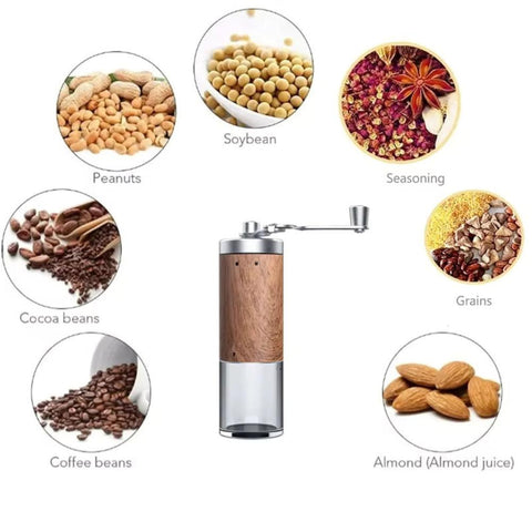 Manual Coffee Grinder with Wooden Finish – Portable Hand Grinder